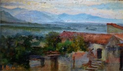 Maratea 1878 – Napoli 1955 </br> Paesaggio lucano, 1927 </br>Olio su tavola (cm 22,5 x 12,5)