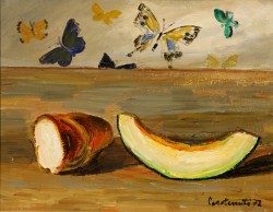 Tramonti 1922 – Salerno 2017 </br>Pane e melone, 1972</br> Olio su tavola (cm 30 x 40)