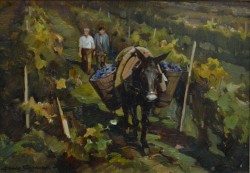 Prussia 1921 – Napoli 2003</br> Nella vigna </br> Olio su tavola (cm 16 x 23,5)