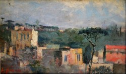 Maratea 1878 – Napoli 1955 </br>Paesaggio partenopeo, 1927</br> Olio su tavola (cm 22,5 x 12,5)