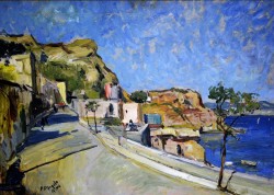 Nola 1896 – Napoli 1955</br> La strada a Casamicciola</br> Olio su cartone (cm 50 x 70)