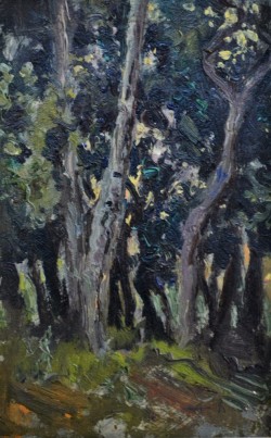 Napoli 1861 – 1937</br> Bosco, 1926</br> Olio su cartone (cm 14 x 9)