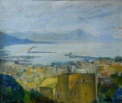 XX secolo</br> Veduta di Salerno</br> Olio su tavola (cm 26,5 x 23)