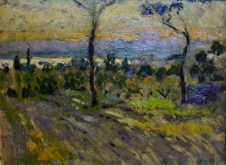 Napoli 1861 – 1937</br> Tramonto, 1926</br> Olio su cartone (cm 17 x 23)