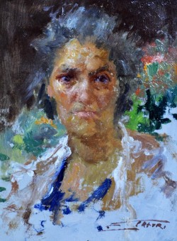 Salerno 1903 – Genova 1971 </br> La madre</br> Olio su tavola (cm 11,5 x 15,5)