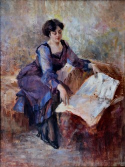 Maratea 1878 – Napoli 1955 </br>Dolce lettura, 1904 </br>Olio su tela (cm 35,5 x 47)