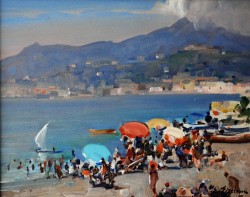 Genova 1915 – Pozzuoli 2011</br> Spiaggia di Ascea</br> Olio su tavola (cm 22,5 x 29)