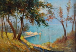Napoli 1864 – 1935 </br>Veduta di Acciaroli dall’alto</br> Olio su tela (cm 36 x 26)