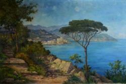 XIX secolo</br> Veduta di Amalfi</br> Olio su tela (cm 80 x 120)