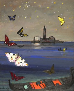 Tramonti 1922 – Salerno 2017 </br>Notturno a Venezia. 1971</br> Olio su cartone (cm 50 x 40)