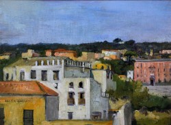 Firenze 1881 – Napoli 1980 </br>Case sulla collina, 1934</br> Olio su tavola (cm 24 x 33)