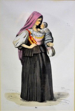 Costume di Viggiano, Milano 1950</br> Stampa acquerellata (mm 210 x 280)