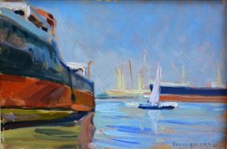 XX secolo </br>Nel porto</br> Olio su tela (cm 20 x 30)