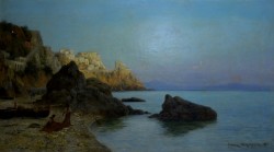 Leipzig 1858 – 1938</br> Ultime luci ad Amalfi</br> Olio su tela (cm 69 x 123)