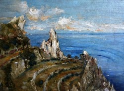 Napoli 1900 - 1963</br> L’arco naturale – Capri </br> Olio su tavola (cm 24 x 34)