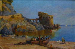 Maiori 1845 – 1924</br> La Torre di Maiori</br> Olio su tela (cm 14,5 x 20,5)