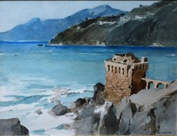 Napoli 1882 – 1951</br> La Torre di Maiori</br> Acquerello su carta (mm 230 x 300)