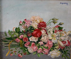 Battipaglia 1935 – Salerno 2015 </br>Fiori, 1971</br> Olio su tavoletta (cm 50 x 60)