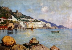 Polistena 1860 – Napoli 1940 </br> Amalfi, 1908</br> Olio su tela (cm 32,5 x 45,5)