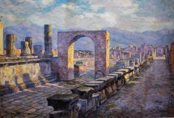 Torre del Greco 1870 – 1957</br> Effetti di luci a Pompei, 1929</br> Olio su tela (cm 54 x 80)