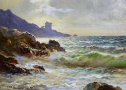 Positano 1909 – 1986</br> Mareggiata a Maiori, 1957</br> Olio su tavola (cm 30 x 40)