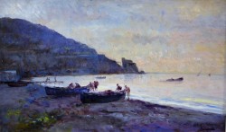 Maiori 1857 – 1921 </br> Ultime luci a Maiori</br> Olio su tela (cm 30 x 50)