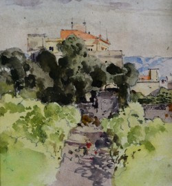 Napoli 1841 – 1915</br> Villa a Portici</br> Acquerello su carta (mm 150 x 140)