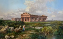 Napoli 1824 – 1916</br> Veduta di Paestum</br> Tecnica mista su cartone (mm 250 x 400)