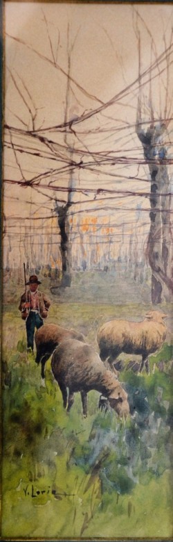 Salerno 1849 – La Spezia 1939</br> Il gregge</br> Acquerello su cartone (mm 105 x 325)