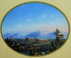 XVIII secolo</br> Veduta di Paestum</br> Goauche su cartone (mm 520 x 650)