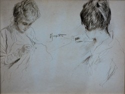 Amalfi 1863 – Napoli 1920 </br> Le ricamatrici</br> China su carta (mm 200 x 270)