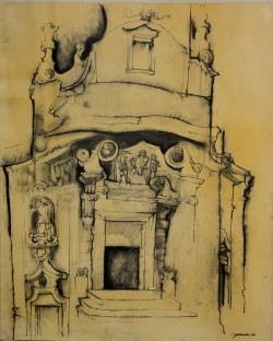 Matera 1932 – 1996</br> Barocco a Matera, 1963 </br>Tecnica mista su carta (mm 600 x 500)