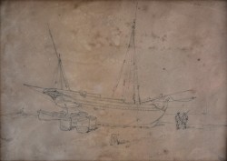 XIX secolo </br>Sulla spiaggia di Salerno</br> Disegno su carta (mm 230 x 160)