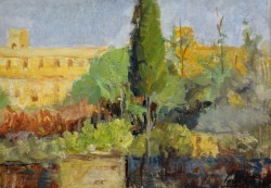 Ruvo del Monte 1882 – Firenze 1961 </br>Periferia, 1921</br> Olio su tavola (cm 17,5 x 25)
