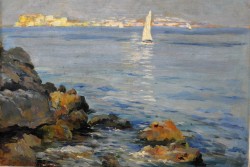 Irsina 1887 – Napoli 1963 </br>Estate al mare </br>Olio su tavola (cm 24 x 33)