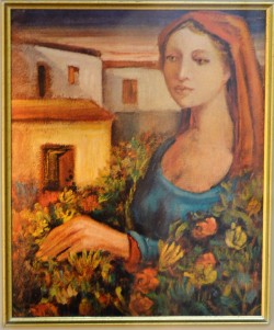 Fondi 1915 – Roma 1984 </br>Contadini nei fiori</br> Litografia su metallo (cm 23 x 28)