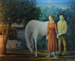 Fondi 1915 – Roma 1984 </br>Contadini e cavallo</br> Litografia su metallo (cm 23 x 28)