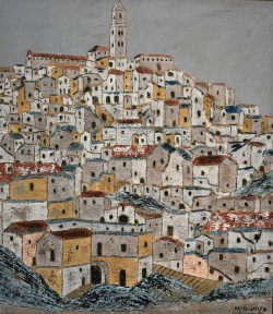 XX secolo </br>I Sassi di Matera, 1991</br> Olio su tela di juta (cm 80 x 60)