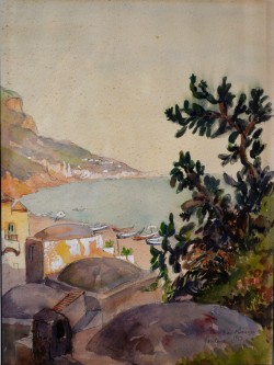 1903 – 1970 </br>Positano, 1952</br> Tecnica mista su cartone (mm 350 x 480)