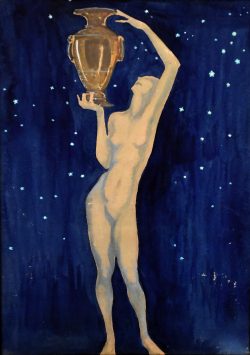 XX Secolo </br>Alla fonte degli dei </br> Tempera su carta (mm 380 x 270)