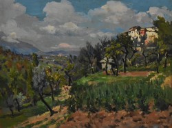 Irsina 1887 – Napoli 1963 </br>Paesaggio lucano</br> Olio su tavola (cm 24 x 32)