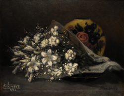 Castelsaraceno 1891 – Buenos Aires 1963 </br>Amore e biancospino, 1956</br> Olio su tela (cm 40 x 50)