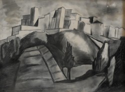 Sassari 1885 – Milano 1861 </br>Paesaggio toscano</br> Carboncino su cartone (mm 320 x 440)