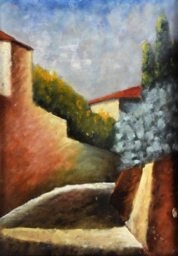 Bologna 1896 – Firenze 1955 </br>La curva, 1972</br> Olio su cartone (cm 70 x 50)