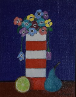 Bergamo 1911 – Milano 1989 </br>La pera azzurra</br> Olio su tela (cm 28 x 22)