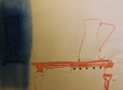 Castiglione del Lago 1941 </br>Tavolo rosso</br> Tecnica mista (mm 560 x 750)