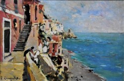 Napoli 1884 – Livorno 1977 </br>Rosso Amalfi</br> Olio su tavola (cm 20 x 30)