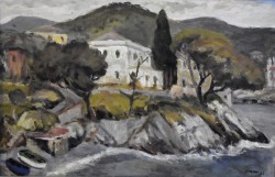 Borgo in Liguria</br> Olio su tavola (cm 37,5 x 52,5)