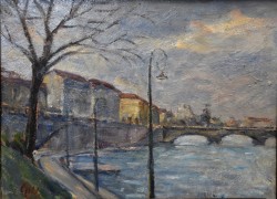 </br>Veduta del Po, 25/05/1955</br> Olio su cartoncino (cm 29,5 x 40)