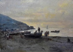 Maiori 1857 – 1921 </br> Ultime luci a Maiori, 1919</br> Olio su tela (cm 80 x 110)